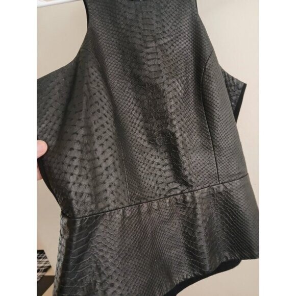 Michelle Mason Womens 2 Black Lambskin Leather Snakeskin Peplum Zipper Vest - Picture 3 of 7